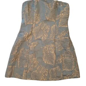 Elegant Strapless Dress in Gold Floral Pattern